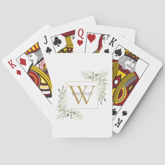 Chic Gold Monogram Greenery Personalisiert Spielkarten (Rückseite)