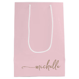 Chic Gold Monogram Name Script Rosa Mittlere Geschenktüte