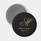Chic Gold Monogram Script Black Wedding Magnet (Vorderseite/Rückseite)