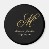 Chic Gold Monogram Script Black Wedding Magnet (Vorne)