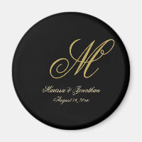 Chic Gold Monogram Script Black Wedding