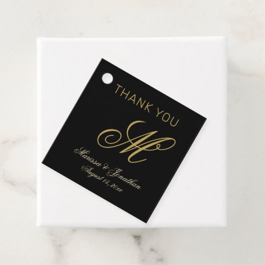 Chic Gold Monogram Script Black Wedding Vielen Dan Geschenkanhänger (Beispiel)
