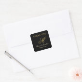 Chic Gold Monogram Script Black Wedding Vielen Dan Quadratischer Aufkleber (Umschlag)