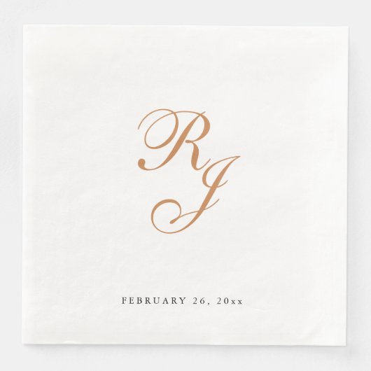 Chic Gold Monogram Script Hochzeitsessen Napkins Serviette (Vorderseite)