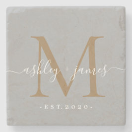 Chic Gold Monogram Script Namen Wedding Date Stone Steinuntersetzer
