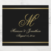 Chic Gold Monogram Script Typografy Black Wedding Schaumweinetikett (Einzelnes Label)