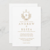 Chic Gold Monogram Wappen Hochzeitseinladung Einladung (Vorne/Hinten)