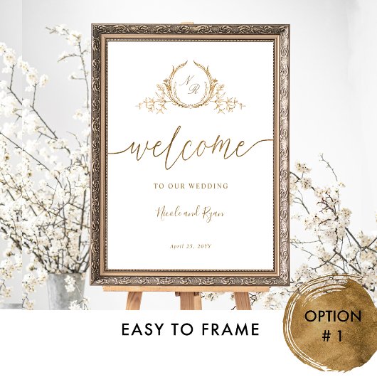 Chic Gold Monogram Wedding Welcome Sign Poster