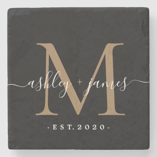 Chic Gold Monogramm Schrift Namen Hochzeitsdatum S Steinuntersetzer (Vorderseite)