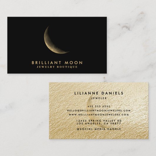 Chic Gold Mystical Moon Phase Black Visitenkarte (Vorne/Hinten)
