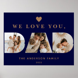 Chic Gold Navy Blue Custom Drei Vater Script Fotos Poster