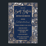 Chic Gold Navy Blue Floral Illustration Sweet 16 Einladung<br><div class="desc">Diese einzigartige Sweet 16 Einladung ist ein handgezeichnetes Blumenmuster, überlagert mit Imitaten, bedruckt mit Goldfolie und Marineblau mit individueller Pinseltypografie. Das künstlerische, elegante und schicke Design ist die perfekte Wahl für das moderne und trendige Geburtstagsmädchen. Wow deine Gäste mit dieser eleganten, besonderen und schönen Einladung. ***WICHTIGE HINWEIS FÜR DESIGN: Für...</div>