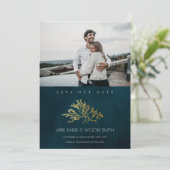 CHIC GOLD NAVY SEAWEEEEEED SAVE THE DATE FOTO EINL DANKESKARTE (Stehend Vorderseite)