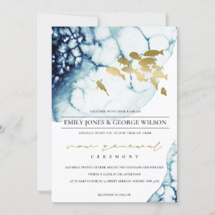 CHIC GOLD NAVY UNDERWASSERFISH VOW RENEWAL INVITE DANKESKARTE