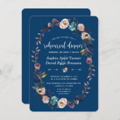 Chic Gold Navy White Floral Probe Dinner Einladung (Vorne/Hinten)