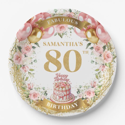 Chic Gold Number 80. Boho Blush Party Teller (Vorderseite)