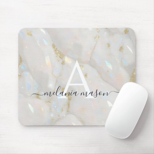 Chic Gold Opal Edelsteinmarmormonogramm Mousepad (Mit Mouse)