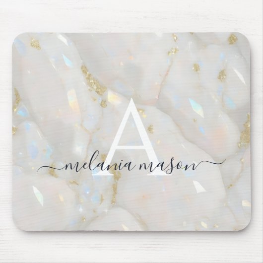 Chic Gold Opal Edelsteinmarmormonogramm Mousepad (Vorne)