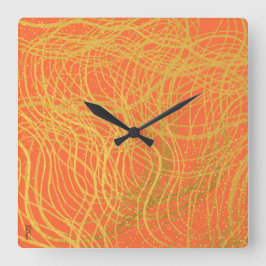 Chic Gold Orange Abstrakt Quadratische Wanduhr