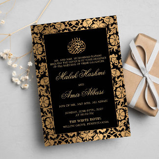 Chic Gold Oriental Black Islamische Hochzeit Einladung