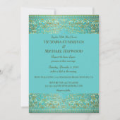 Chic Gold Paisley und Aqua Blue Einladung (Vorderseite)