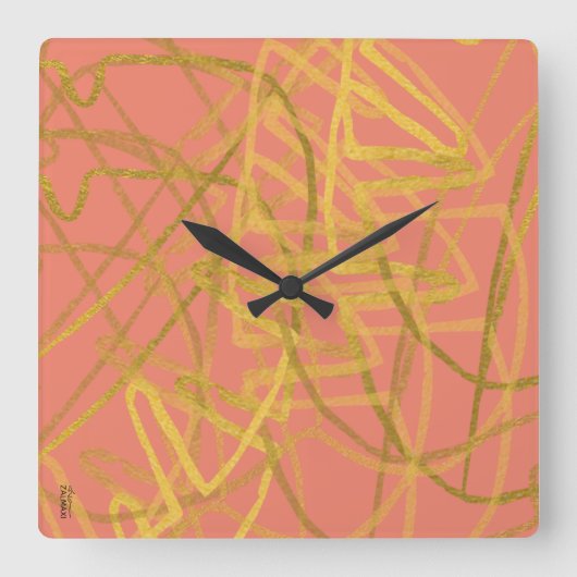 Chic Gold Pink Abstrakt Quadratische Wanduhr (Vorderseite)