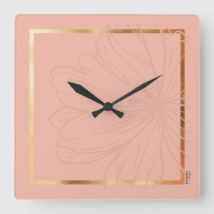 Chic Gold Pink Abstrakte Blumenrahmen Quadratische Wanduhr