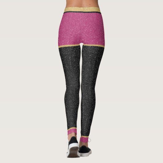 Chic Gold Pink Black Glitzer Anpassbare Monogramm Leggings (Rückseite)