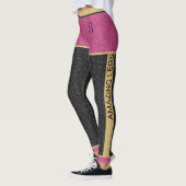 Chic Gold Pink Black Glitzer Anpassbare Monogramm Leggings (Links)