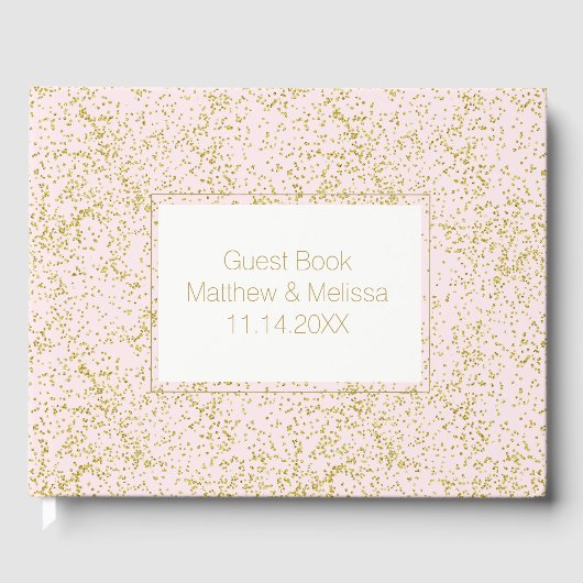 Chic Gold Pink Blush Confetti Sparkle Hochzeit Gästebuch (Vorderseite)