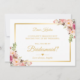 Chic Gold Pink Floral werden Sie meine Brautjungfr Einladung