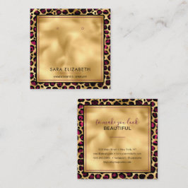 Chic Gold Pink Leopard Print Earring Display Card Quadratische Visitenkarte