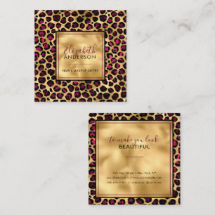 Chic Gold Pink Leopard Print Fashion Modern Quadratische Visitenkarte