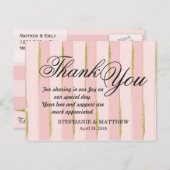 Chic Gold Pink Streifen Danke Postkarten (Vorne/Hinten)