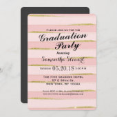 Chic Gold Pink Stripes Graduation Party Einladung (Vorne/Hinten)