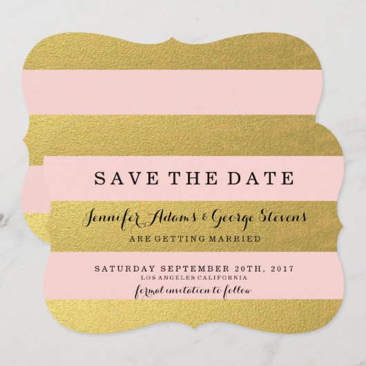 CHIC GOLD | PINK STRIPES SAVE THE DATE (Vorne/Hinten)
