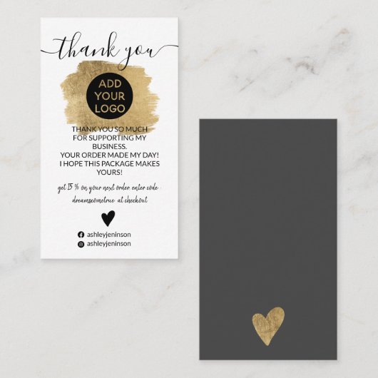 Chic gold Pinselstrich Logo-Reihenfolge danke Visitenkarte (Vorne/Hinten)