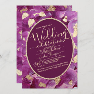 Chic Gold Plum Lilac Acryl Brushhub Hochzeit Einladung