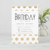 Chic Gold Polka Dot Birthday Party Einladung (Stehend Vorderseite)