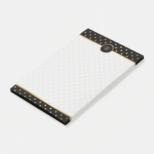 Chic Gold Polka Dots auf Schwarz mit Ihrer Monogra Post-it Klebezettel (angewinkelt)