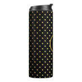 Chic Gold Polka Dots auf Schwarz mit Ihrer Monogra Thermosbecher (Nach links gedreht)