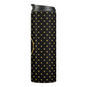 Chic Gold Polka Dots auf Schwarz mit Ihrer Monogra Thermosbecher (Nach rechts gedreht)