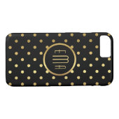 Chic Gold Polka Punkte auf Schwarz mit Monogramm Case-Mate iPhone Hülle (Rückseite (Horizontal))