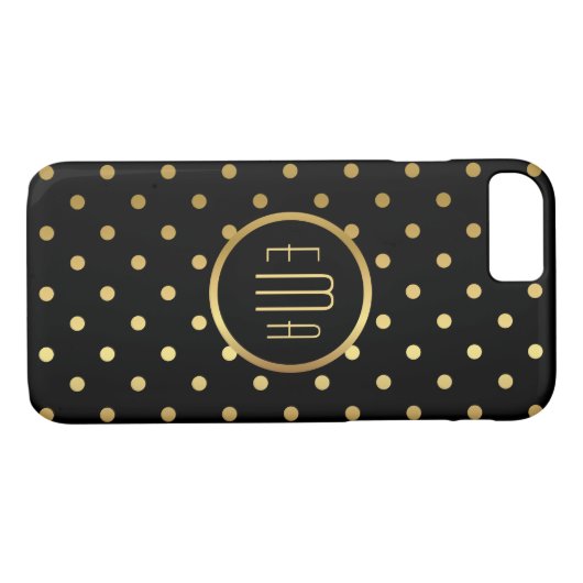 Chic Gold Polka Punkte auf Schwarz mit Monogramm Case-Mate iPhone Hülle (Rückseite (Horizontal))