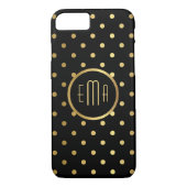 Chic Gold Polka Punkte auf Schwarz mit Monogramm Case-Mate iPhone Hülle (Rückseite)