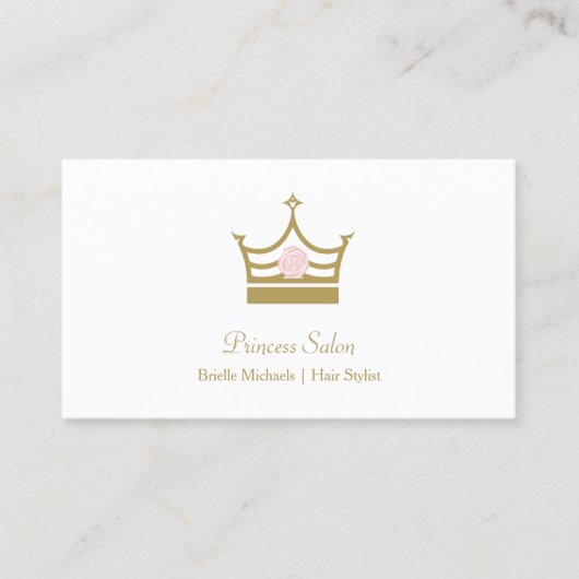 Chic Gold Princess Crown Pink Rose Haar Stylist Visitenkarte (Vorderseite)