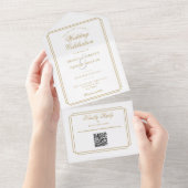 Chic Gold QR Code Art Deco Monogramm Hochzeit All In One Einladung (Abreißen)