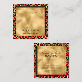 Chic Gold Red Leopard Print Earring Display Card Quadratische Visitenkarte