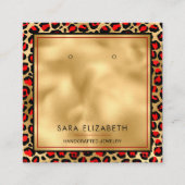 Chic Gold Red Leopard Print Earring Display Card Quadratische Visitenkarte (Vorderseite)