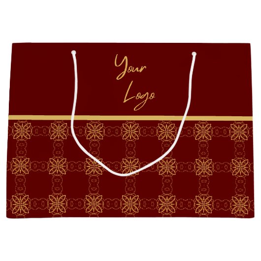 Chic Gold Red Muster Custom Business Logo Große Geschenktüte (Vorderseite)